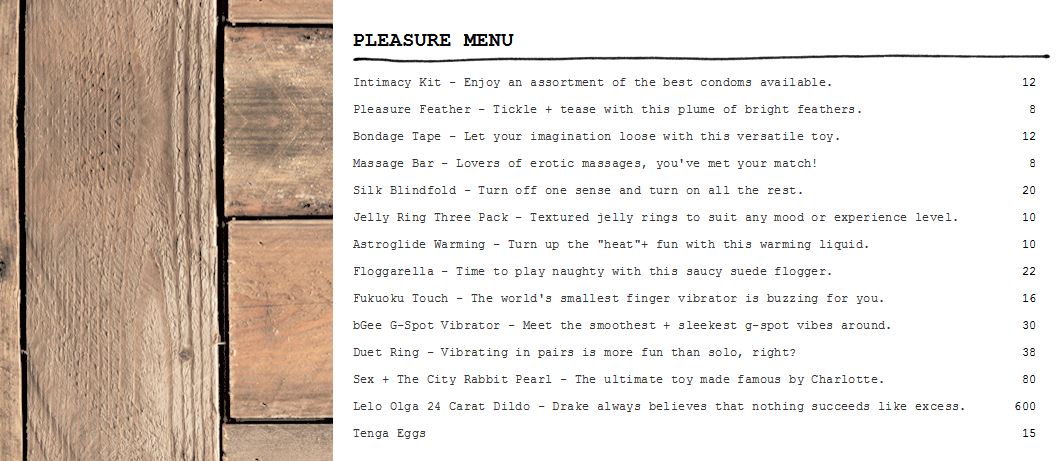 Zimmerservice Pleasure Menu Drake Hotel