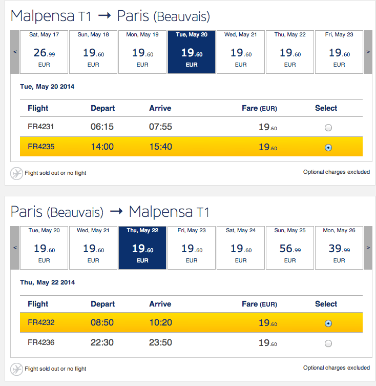 Ryanair Milano-Parigi