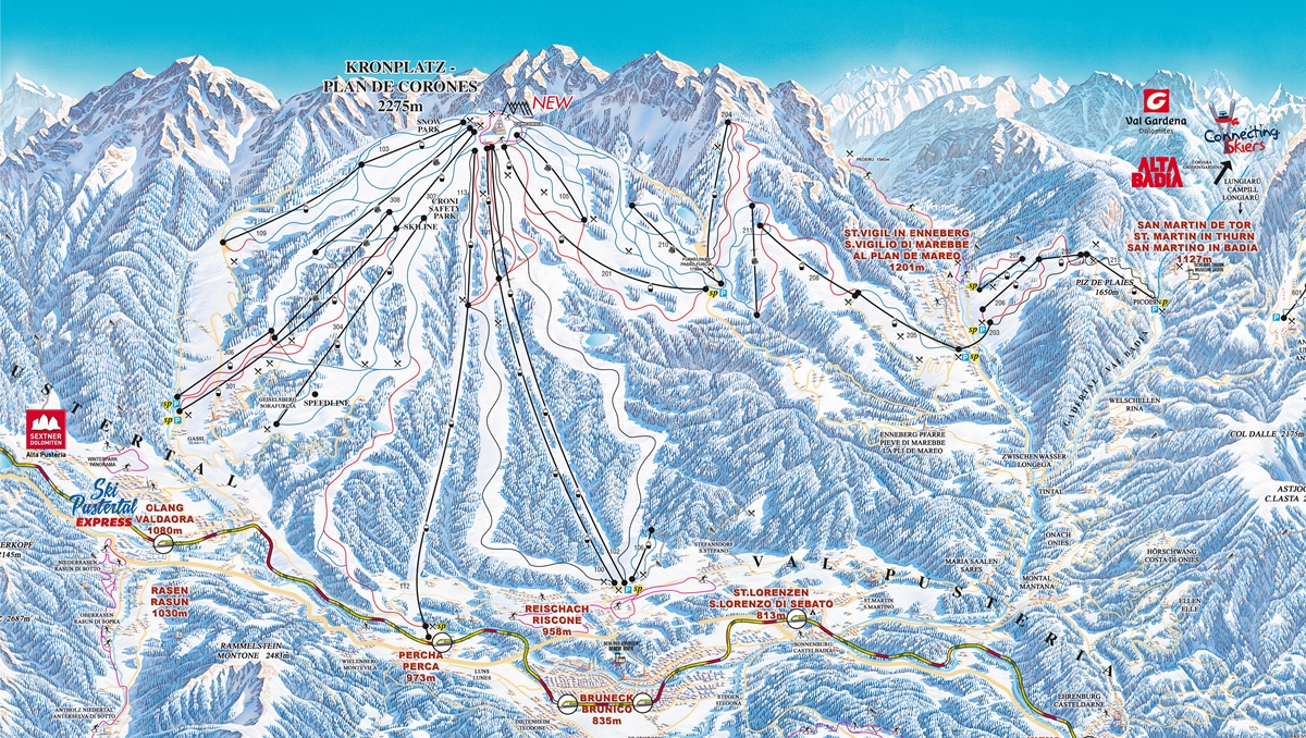 Cartina panoramica del “panettone sciabile” Plan de Corones – Fonte: Consorzio turistico Plan de Corones
