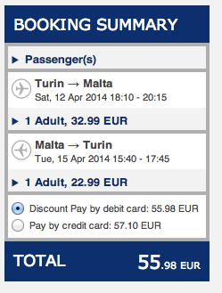 Screenshot della prenotazione Ryanair