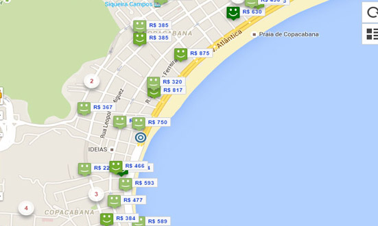 mapa hotéis praia de copacabana