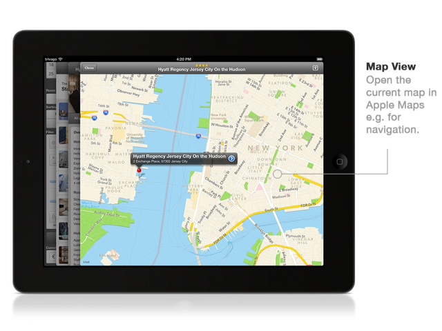 Die Verknüpfung zur Apple-Maps-Karte zeigt einem den eigenen Standpunkt und bei Bedarf über die Navigationsfunktion den direkten Weg zum Hotel an.